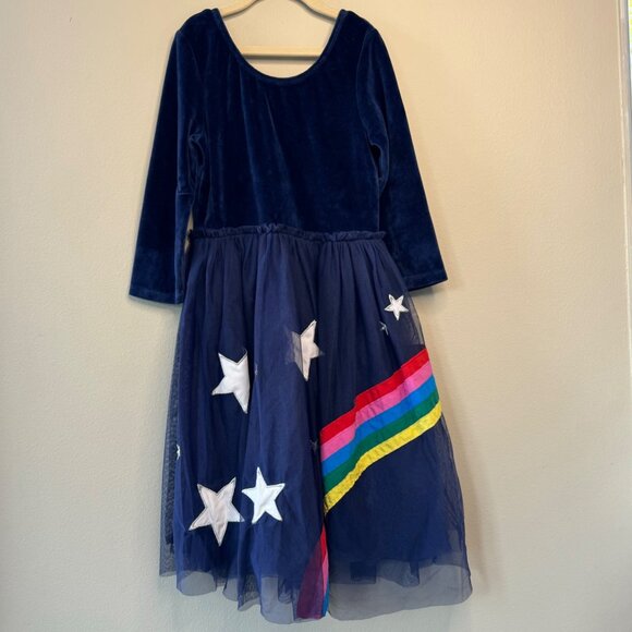 MINI BODEN Rainbow Tulle Dress Girls 11-12 152 Blue Velour Tulle Applique Stars - Picture 10 of 10